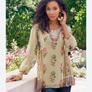 Soft Surroundings Serenata Floral Embroidered & Beaded Tunic Blouse & Tank Top S